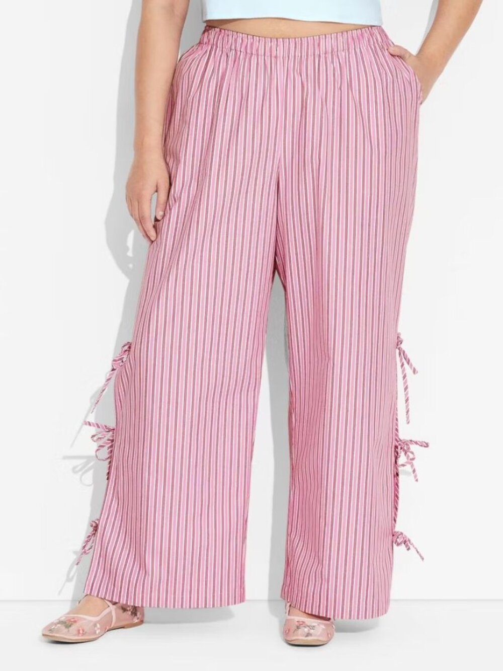 Wild Fable High-Rise Side-Tie Relaxed Pants in Red Stripe NEW